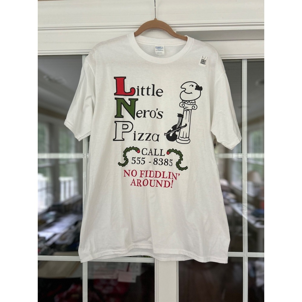 NWOT Little Nero's Pizza Home Alone White T-Shirt No Fiddlin' Large
